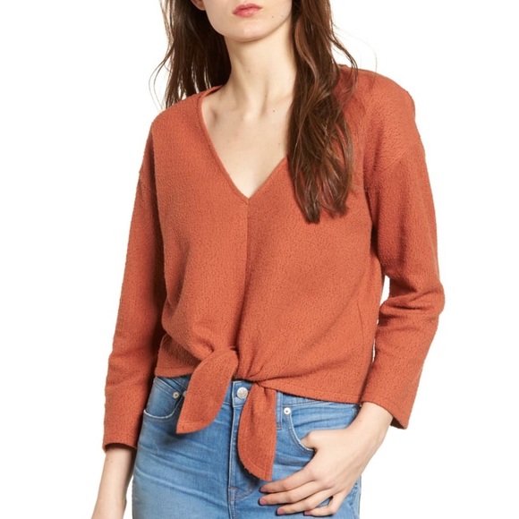 Madewell Tops - Madewell Orange Textured Tie Front Top Size Large